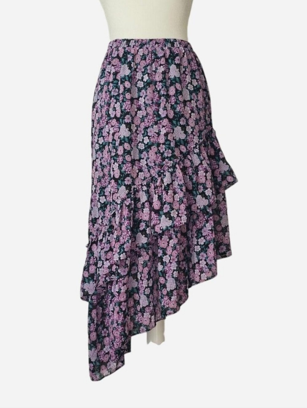 SCOOP Women's Asymmetrical Purple Floral Print Tiered Ruffle Skirt. Size S (4-6)